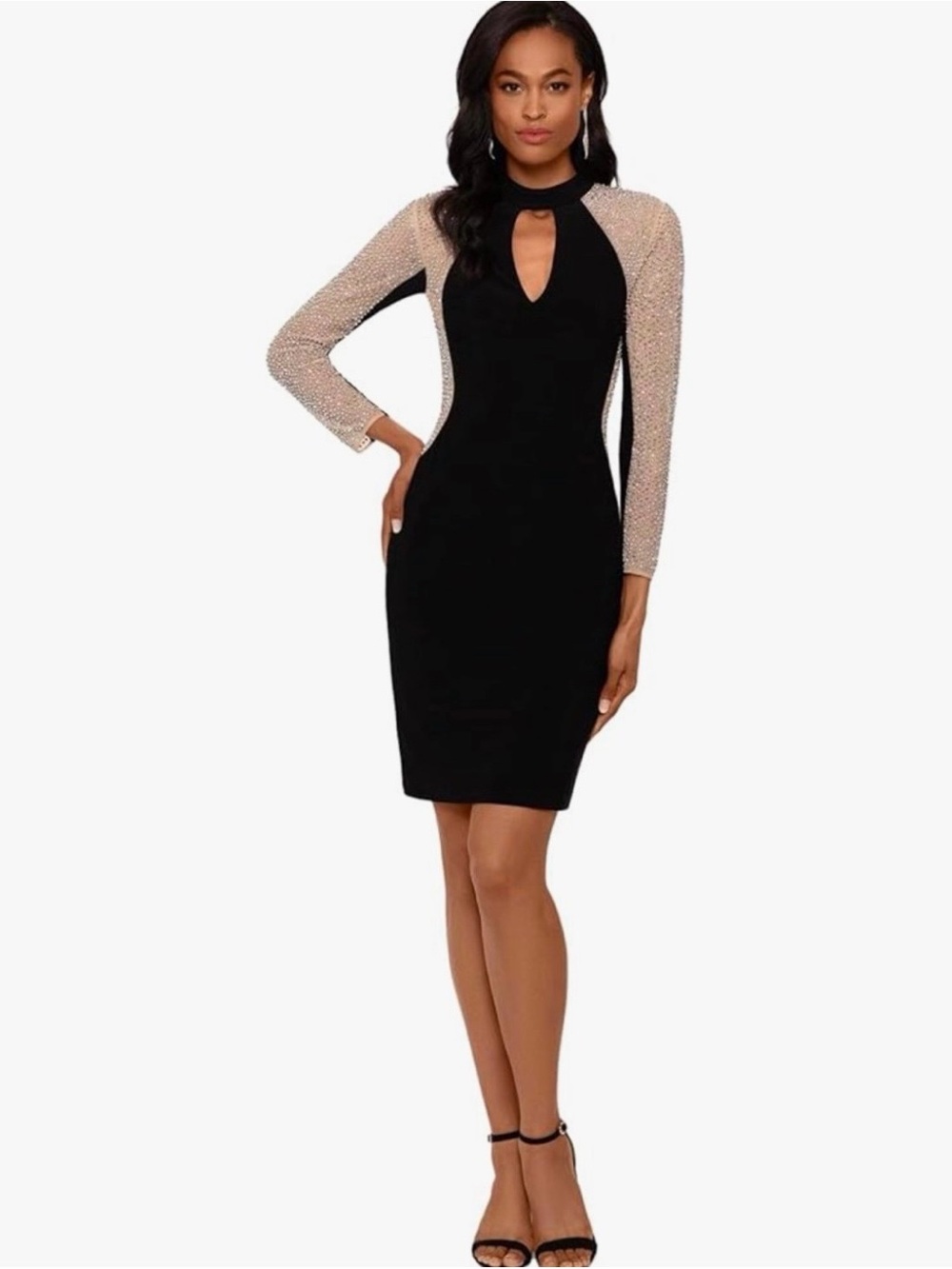 Xscape Black Sheath Dress with Crystal-Embellished Shoulders - Picture 2 of 8